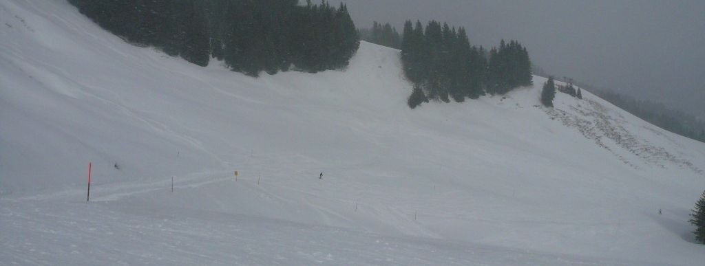 Blick vom Bolsterlanger Horn (1586 m) auf die Weiherkopfabfahrt (2)!