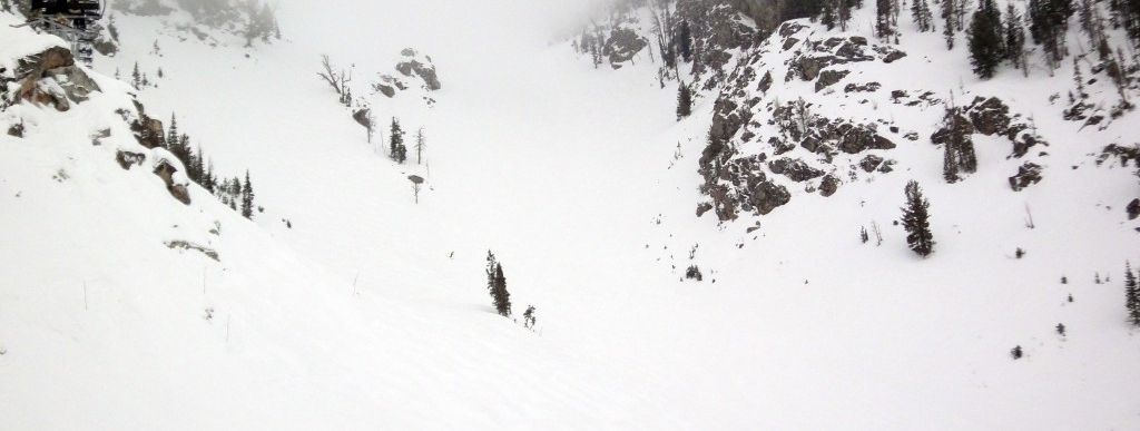 Wolkenverhangener Blick auf die Abfahrt Amphitheater!