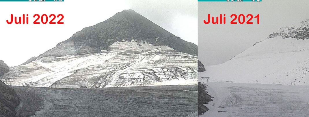 Während vor einem Jahr am Stilfser Joch noch reihenweise Skiteams trainierten, stehen die Skilifte heuer seit Mitte Juli still.