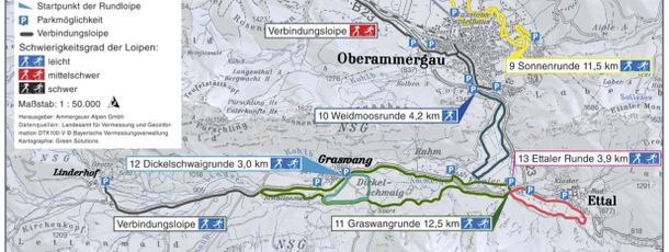 Loipenplan Ammergauer Alpen - Oberammergau - Unterammergau -