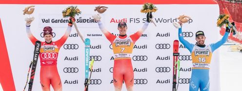 Franjo von Allmen holt sich auf Head-Ski den Abfahrtssieg in Gröden und wird wenige Woche später auch Olympiasieger.