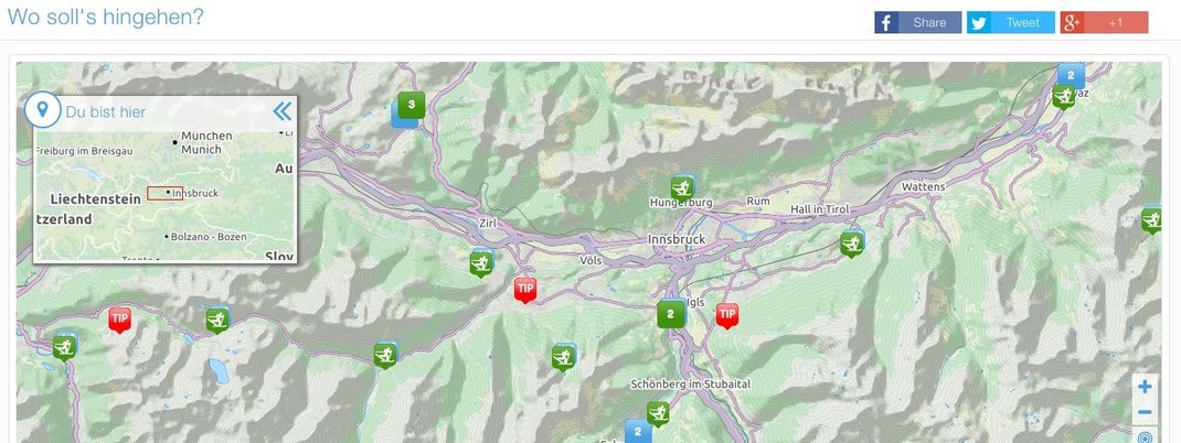 Mit der Karte im Reiseführer könnt ihr neue Skigebiete entdecken