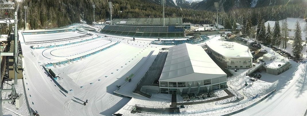 Im Biathlonstadion von Antholz in Südtirol werden 11 olympischen Biathlonwettkämpfe ausgetragen.