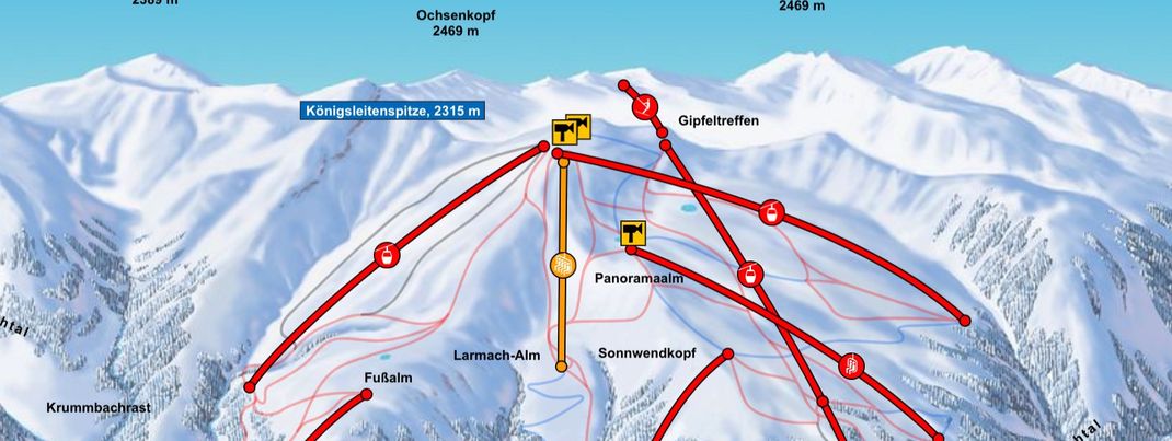 Die neue Larmach-Sesselbahn ist gelb im Pistenplan eingezeichnet.