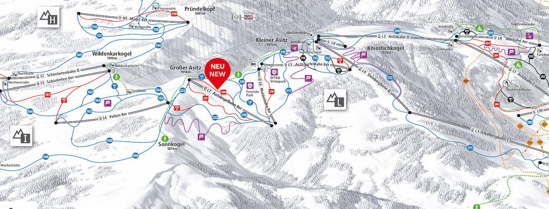 Die Lage der neuen Bahn im Skigebiet.