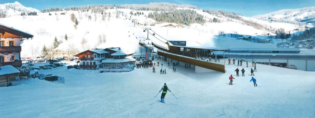 Blick auf die Talstation der Sonnbergbahn in Unterberg. Über die Bundesstraße wird eine Skibrücke führen.