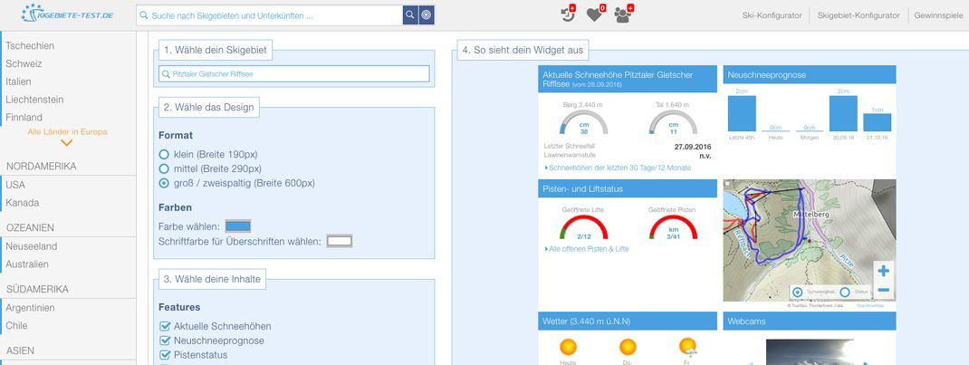 Screenshot des Snow Widget Generators.