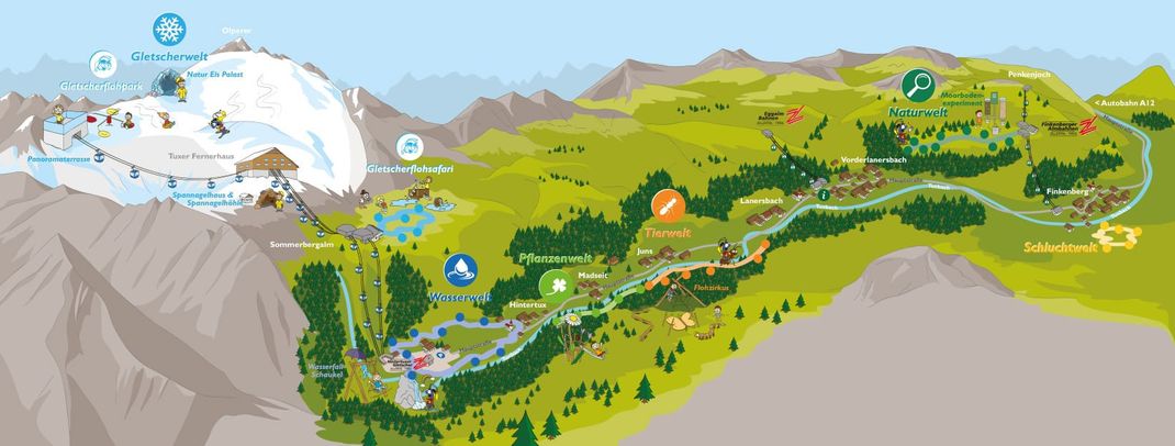 Übersicht über die TUX-Welten Themenwege