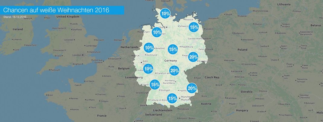 Die Chancen auf weiße Weihnachten 2016 (Prognose 18.12.2016)