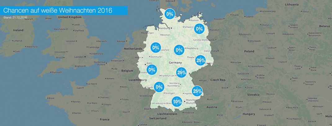 Prognose für weiße Weihnachten vom 21.12.2016