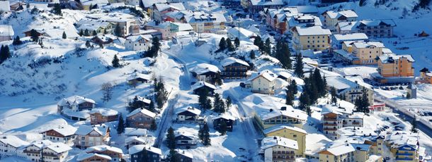 View of the village of Obertauern, which is located on a pass.