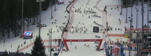 Blick auf den Weltcuphang während der Besichtigung der Slalomfahrer.