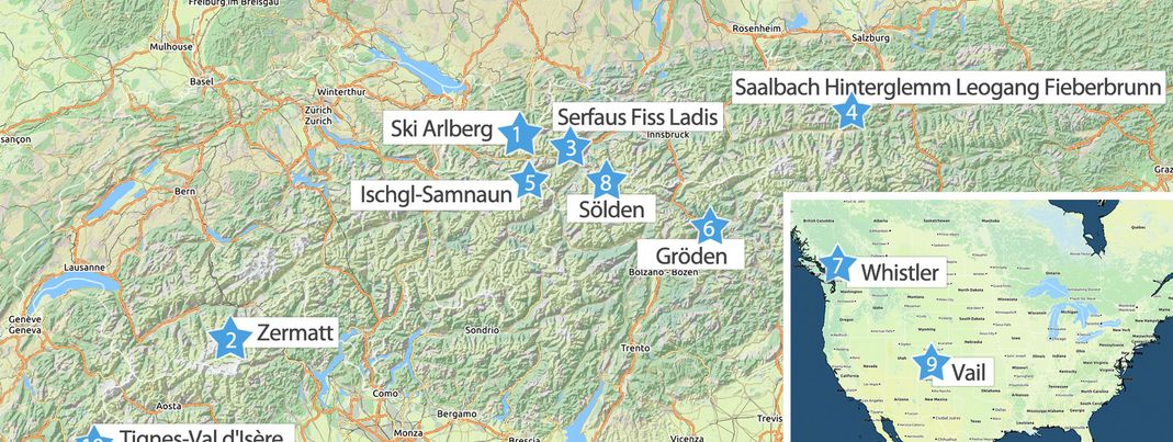 Ski Arlberg leads the ranking ahead of Zermatt and Serfaus Fiss Ladis.