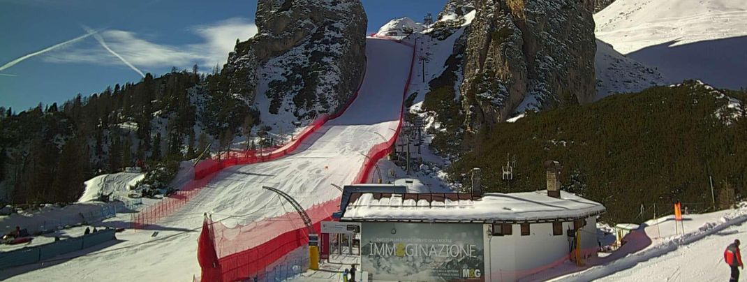 View over the Olympic run 'Trofana' in Cortina d'Ampezzo. This is where the alpine women's races and the team event will take place.