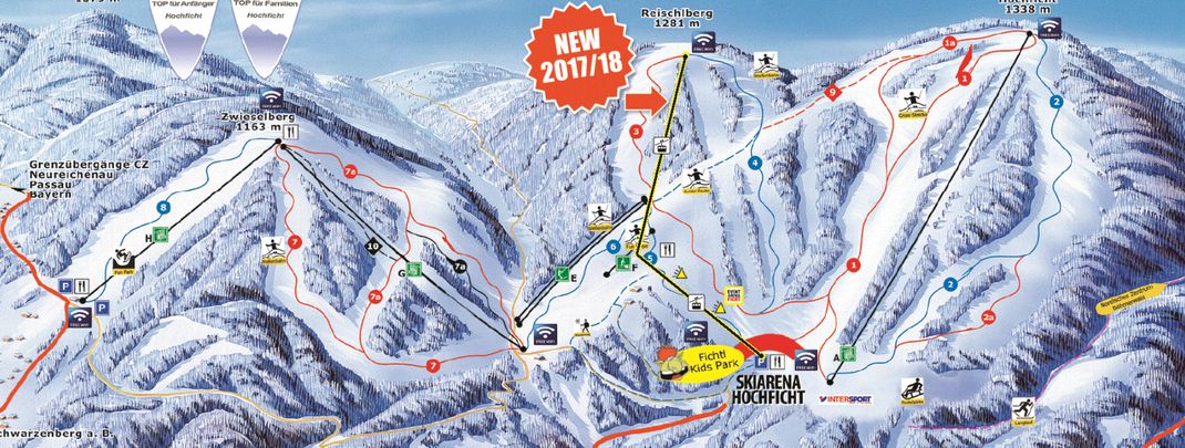 Von der Talstation an der Skiarena über eine Mittelstation am Rehberg führt die neue Gondelbahn hinauf zum Gipfel des Reischlbergs.