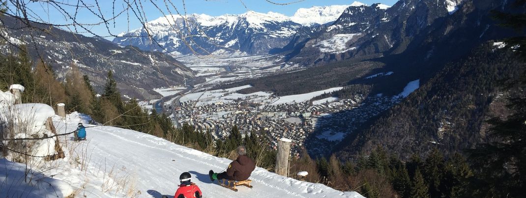 Schlittelweg mit Aussicht am Churer Hausberg Brambrüesch