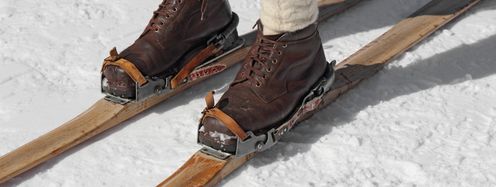 The beginnings of skiing go back thousands of years. Simple wooden planks were once used to get around in the snow.