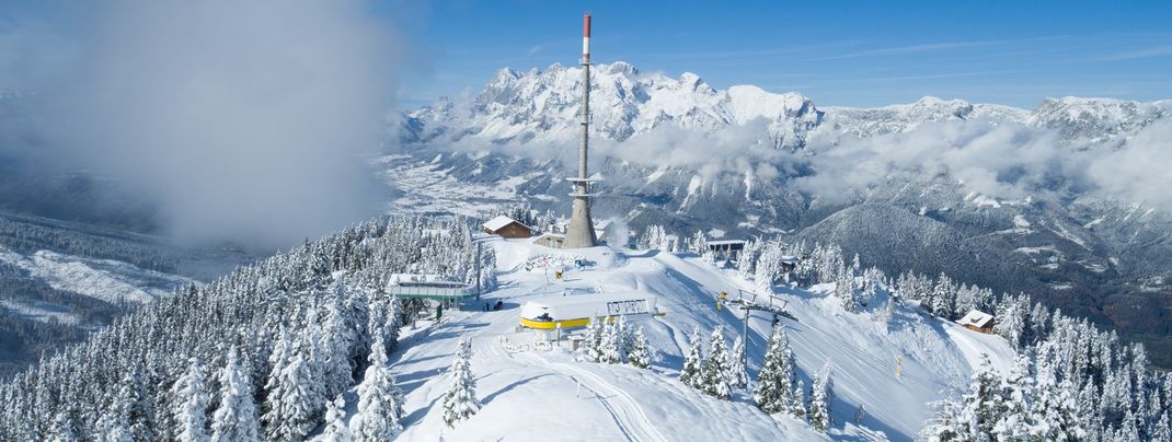 Schnee so weit das Auge reicht im Skigebiet Hauser-Kaibling.