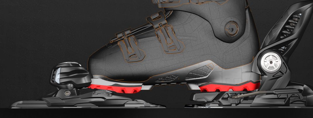 Here you can compare the binding with Alpine soles (blue) and GripWalk soles (red).