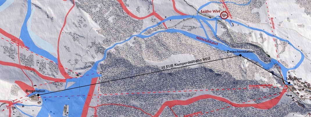 Der neue Trassenverlauf (schwarz) beinhaltet eine Zwischenstation.