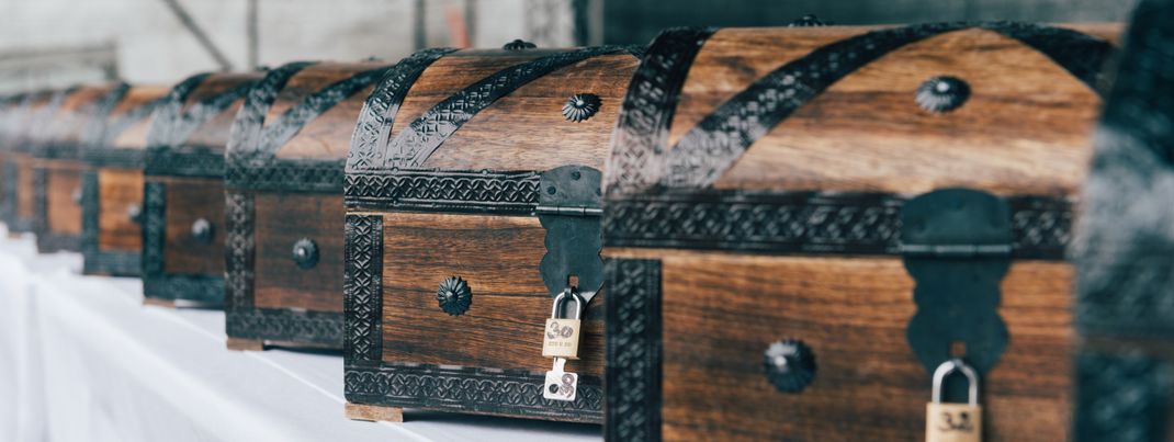 More than 30 treasure chests are buried in the snow.