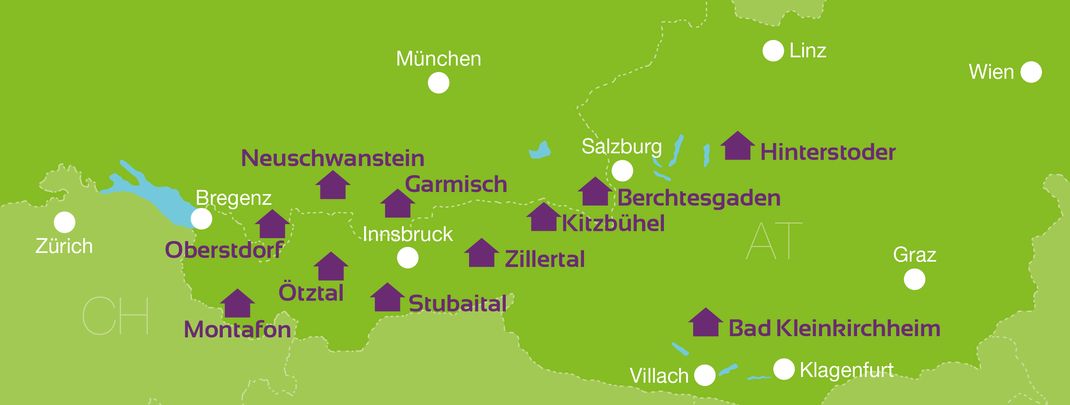 Standorte in 11 Top Alpenregionen