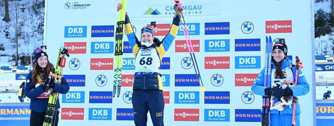 Jubelnde Schwedin: Hanna Öberg holt sich ihren zweiten Sprintsieg in dieser Saison.