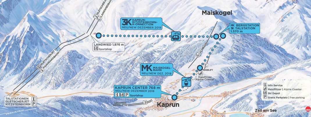 Zwei neue Bahnen verbinden künftig den Ort Kaprun mit dem Maiskogel und dem Kitzsteinhorn.