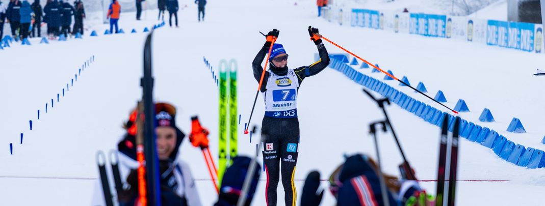 Schlussläuferin Franziska Preuß holte den Podestplatz ins Ziel.