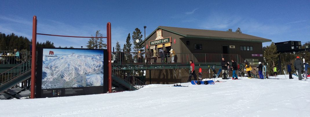 The sun deck at The Outpost at the base station of Chair 13.
