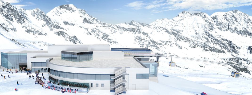 Die modernisierte Bergstation Eisgrat (2.900 Meter) am Stubaier Gletscher.