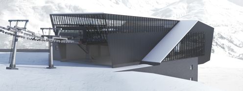 Im Winter 2019/20 bereichert die neue Schindlergratbahn das Skigebiet von St. Anton am Arlberg. Hier die neue Talstation.