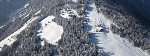 Blick auf das Skigebiet am Rangger Köpfl.