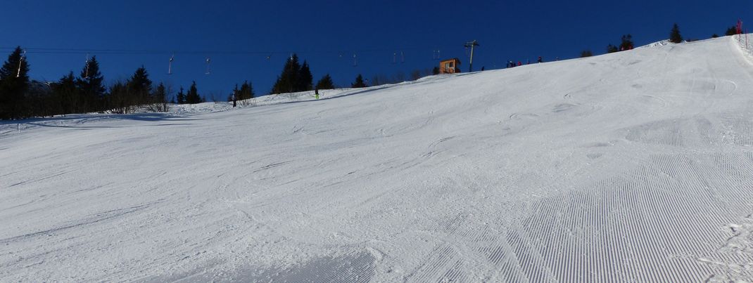Der Steilhang am oberen Ende der Osthangstrecke ist nur mit einem Schlepplift erreichbar.