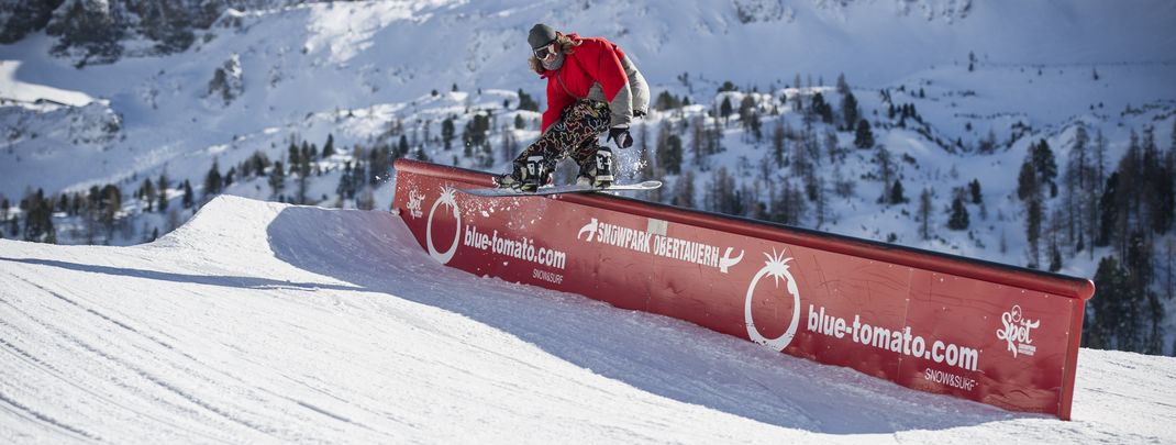 Obertauerns Snowpark The Spot liegt zwischen Kehrkopf und Monte Flu.
