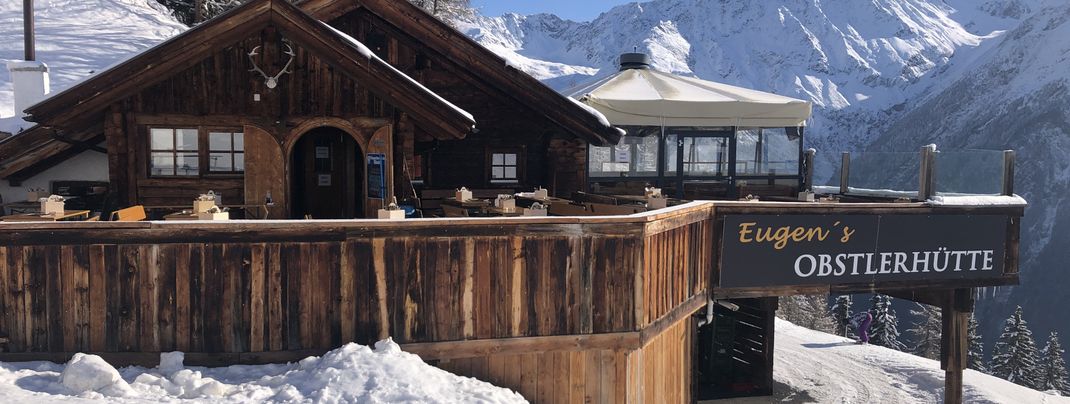 Eugens Obstlerhütte liegt in Hochsölden etwas oberhalb der Talstation der Rotkogl-Gondelbahn.