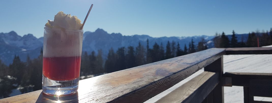 Enjoying a Goaß-Shot on Mecki's sun terrace.