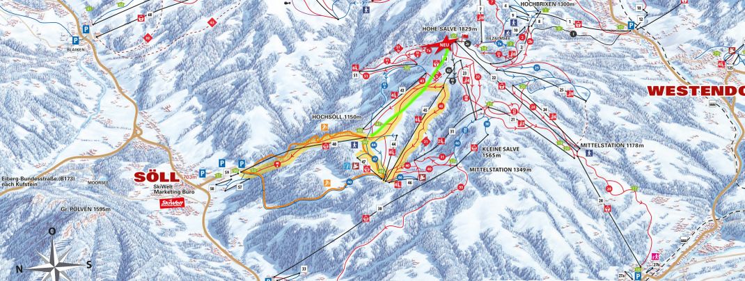 Die neue Gondelbahn liegt mitten im Skigebiet von Söll.