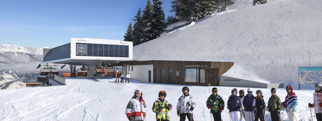 Blick auf die neue Bergstation der Sonntagskogelbahn2.