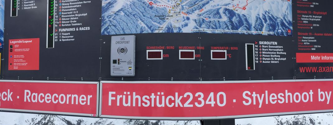 Detaillierte Wetterinformationen sind erhältlich und ein LVS-Check ist an den Infotafeln im Skigebiet möglich