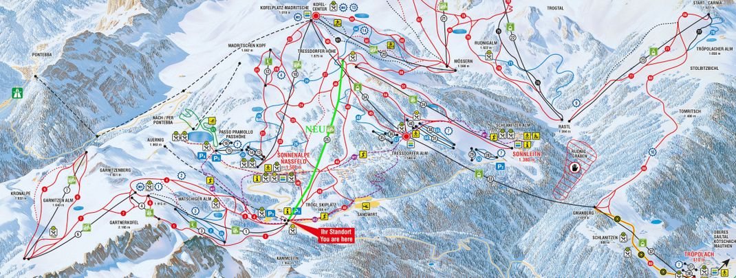 Die neue Tröglbahn liegt mit der Nr. 25 mitten im Skigebiet von Nassfeld.
