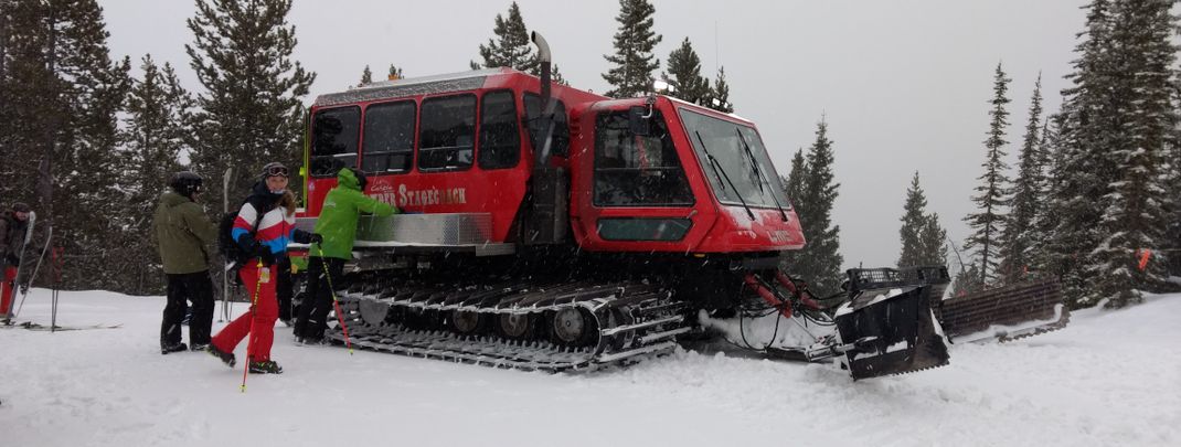 A snowcat gives you a ride into remote terrain for the cat skiing.
