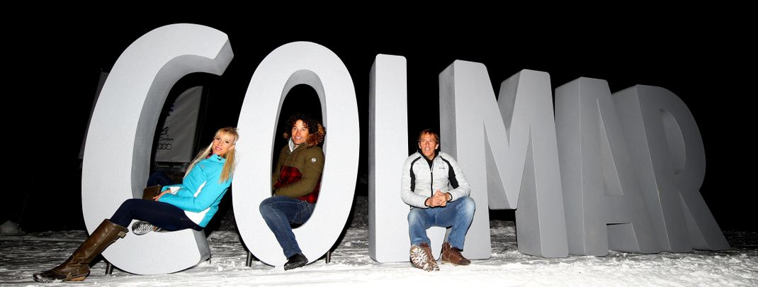 Die ehemaligen Skirennfahrer Daniela Ceccarelli (v.l.), Paolo De Chiesa und Giorgio Rocca sind alte Freunde des Hauses Colmar.
