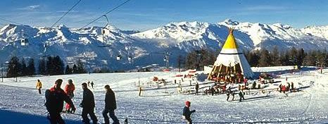 View of Thyon's snow bar Le Tipi.
