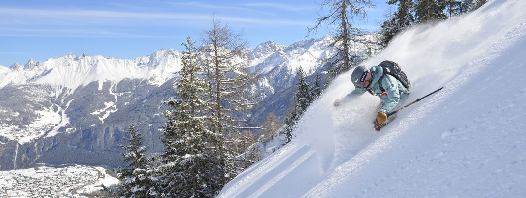 Ab durch den Tiefschnee! Freerider können sich in Serfaus-Fiss-Ladis über jede Menge Off-Piste-Abenteuer freuen.