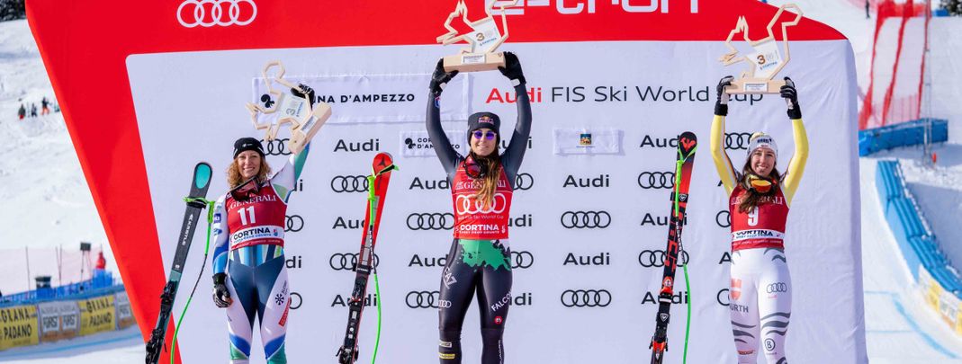 Sofia Googie gewinnt vor Ilka Stuhec und Kira Weidle.