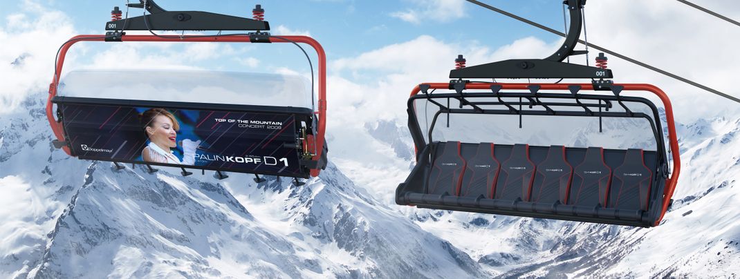 Mit extra breiten Sitzen, Wetterschutzhaube und Sitzheizung bietet die neue Palinkopfbahn hervorragenden Komfort.