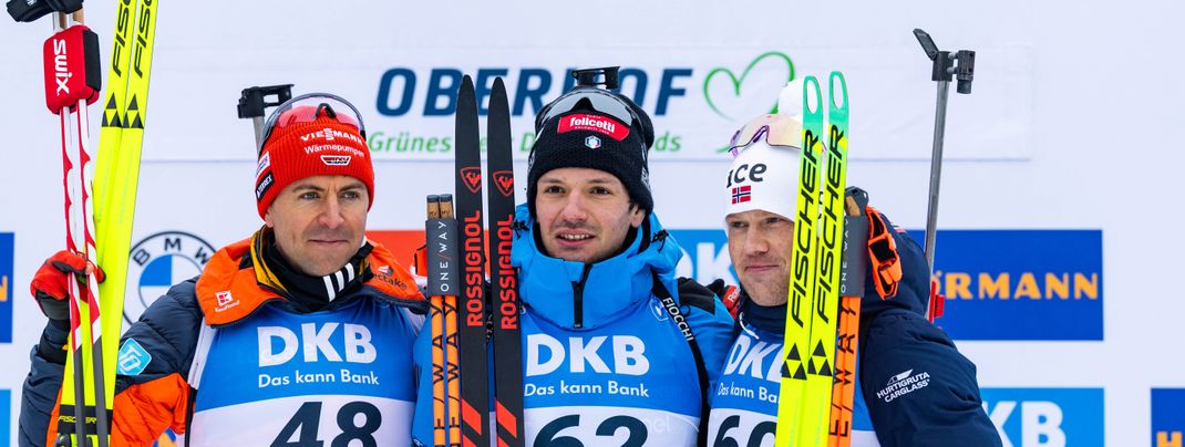 Tommaso Giacomel (ITA) gewinnt vor Philipp Nawrath (GER) und Johannes Dale (NOR)