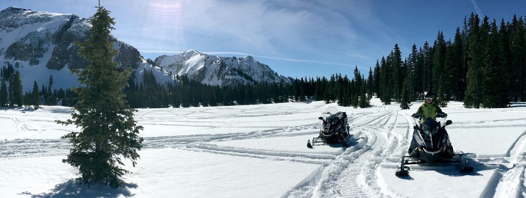 We explored the the San Juan Mountain wilderness on snowmobiles.
