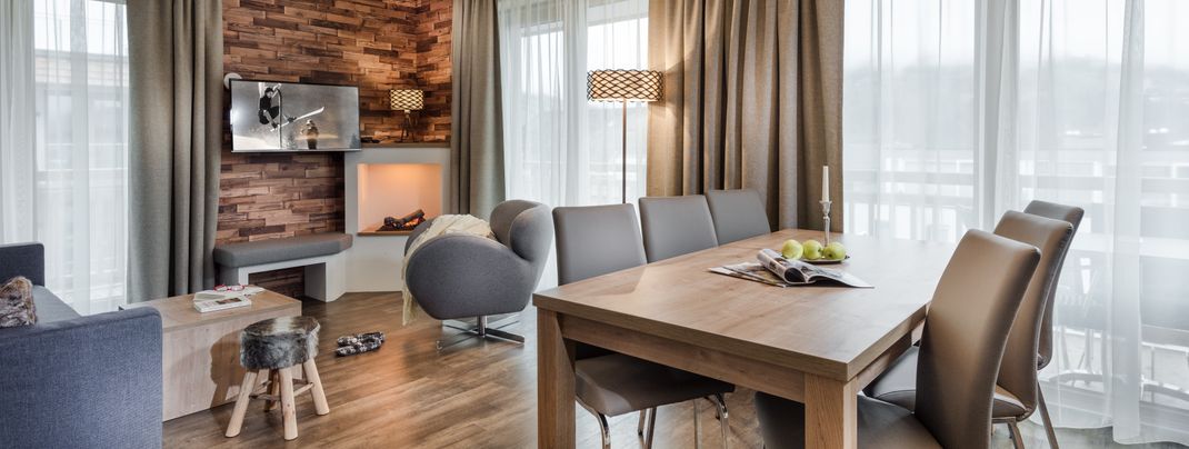 Die modernen Apartments sind in alpinem Stil eingerichtet.